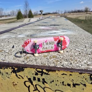 Pink Land Back Beaded Skateboard Keychain